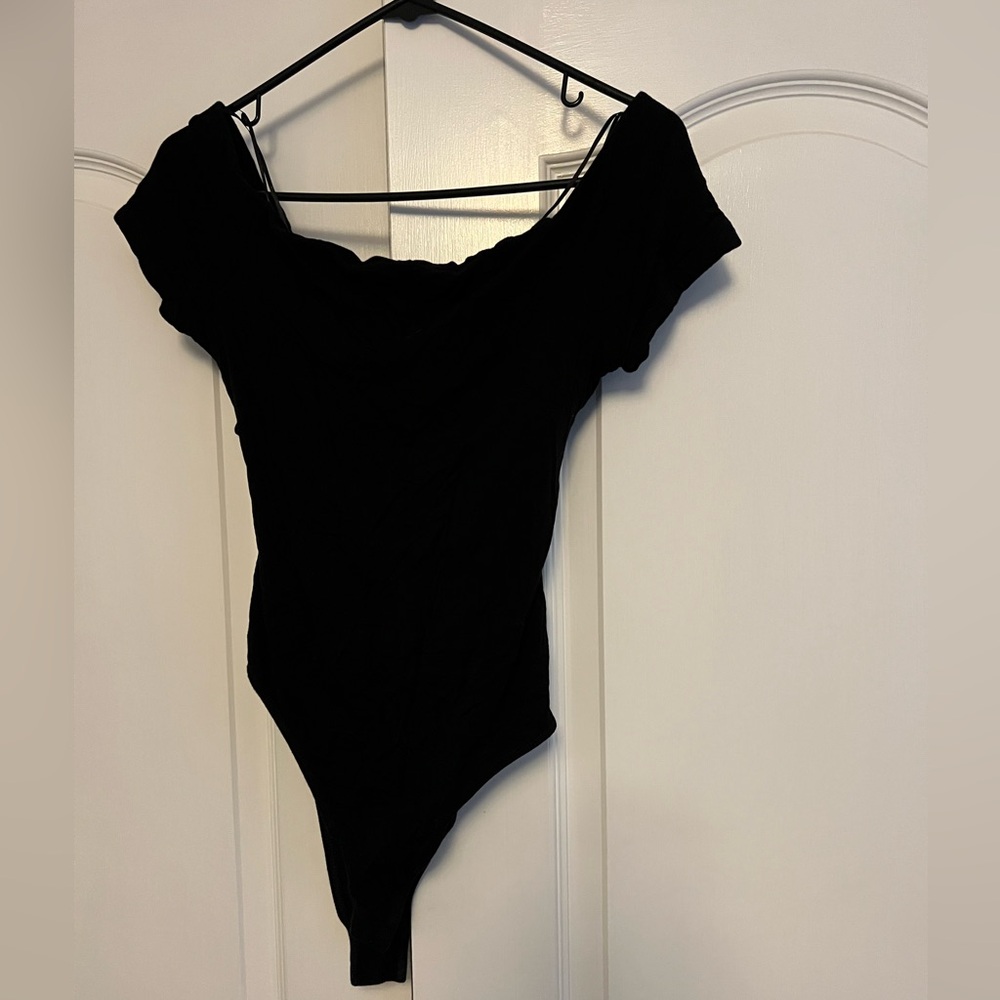 Black Off-Shoulder Bodysuit with open back large